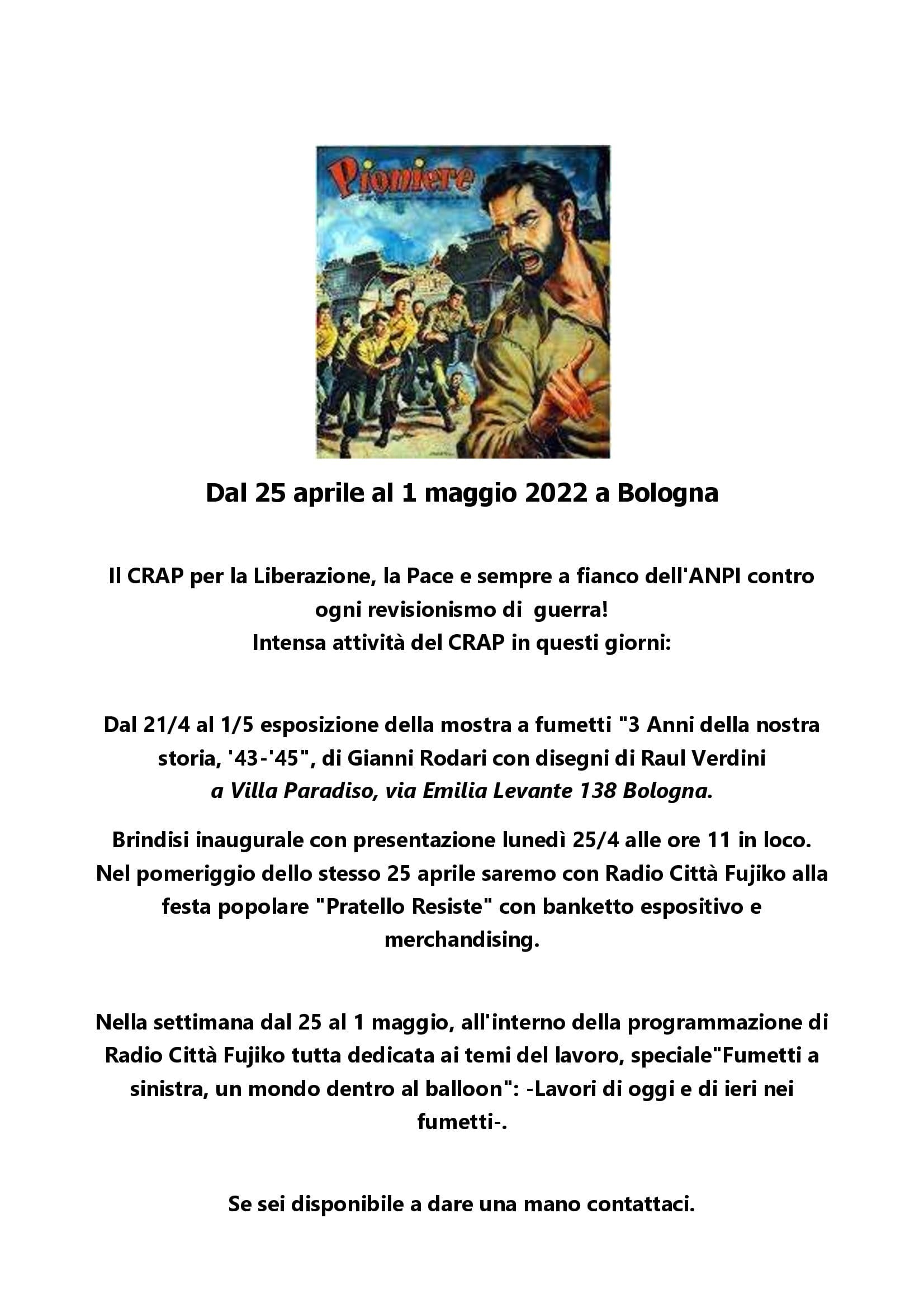 Dal 25 aprile al 1 maggio è a Bologna